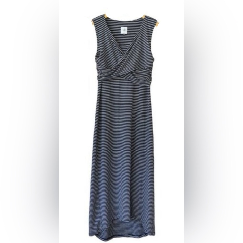 Cabi navy/white striped crossover maxi sleeveless dress Women’s Sz XL